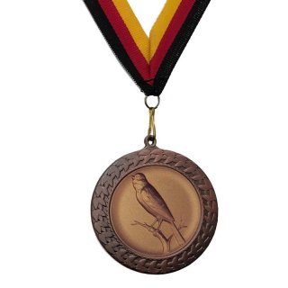 Medaille Kanarienvgel mit se  50mm, bronzefarben in Metall