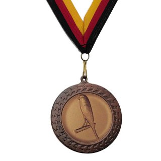 Medaille Kanarienvgel mit se  50mm, bronzefarben in Metall