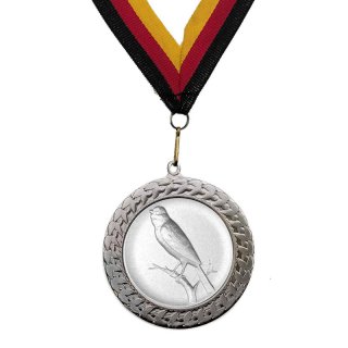 Medaille Kanarienvgel mit se  50mm, silberfarben in Metall