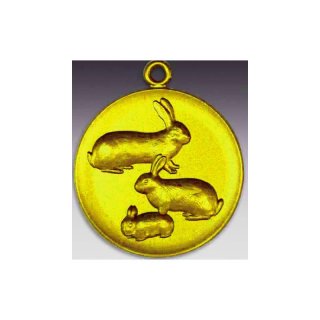 Medaille Kaninchen drei Stck mit se  50mm, goldfarben in Metall