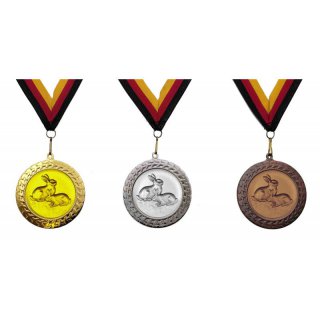 Medaille Kaninchen mit se  50mm, bronzefarben in Metall