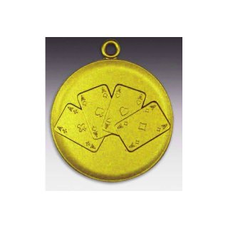 Medaille Kartenspiel, 4-Asse mit se  50mm, goldfarben in Metall