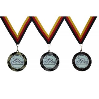 Medaille  Kegeln Piktogramm D=70mm in 3D, inkl.  22mm Band, Bronzefarbig