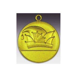 Medaille Narrenkappe mit se  50mm, goldfarben in Metall