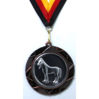 Medaille  Pferd D=70mm in 3D, inkl.  22mm Band, Bronzefarbig