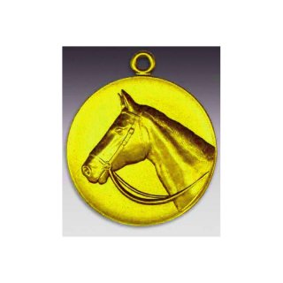 Medaille Pferdekopf mit se  50mm, goldfarben in Metall