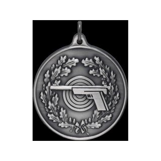 Medaille Pistole, 40 mm, altsilberfarbig, mit se und Ring