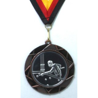 Medaille  Pool-Billard D=70mm in 3D, inkl.  22mm Band, Bronzefarbig