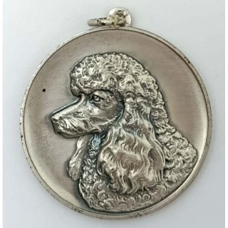 Medaille Pudel mit se 50mm, silberfarben in Metall