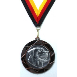 Medaille  Rottweiler D=70mm in 3D, inkl.  22mm Band, Bronzefarbig