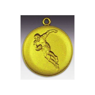Medaille Rugbyspieler mit se  50mm, goldfarben in Metall