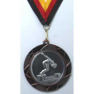 Medaille  Schwimmen Herren D=70mm in 3D, inkl.  22mm Band, Bronzefarbig