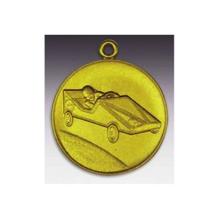 Medaille Seifenkiste mit se  50mm, goldfarben in Metall