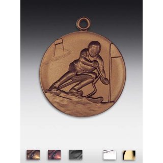 Medaille Skibob mit se  50mm,  bronzefarben, siber- oder goldfarben