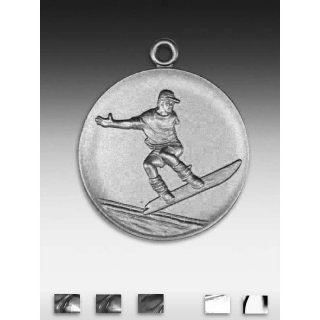 Medaille Snowboardfahrer mit se  50mm, silberfarben in Metall