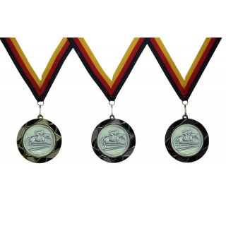 Medaille  Springreiten D=70mm in 3D, inkl.  22mm Band, Goldfarbig