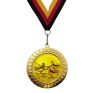 Medaille Tauben, drei mit se  50mm, goldfarben in Metall