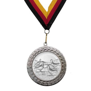 Medaille Tauben, vier mit se  50mm, silberfarben in Metall
