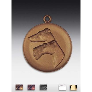 Medaille Terrier mit se  50mm,   bronzefarben, siber- oder goldfarben
