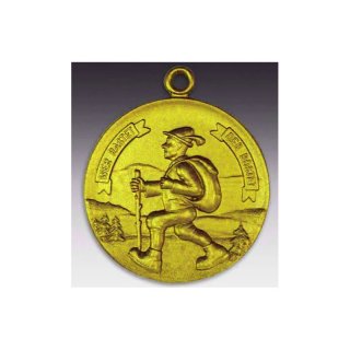 Medaille Wanderer mit se  50mm, goldfarben in Metall