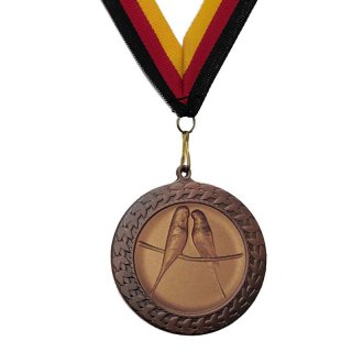 Medaille Wellensittich mit se  50mm, bronzefarben in Metall