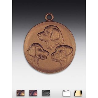 Medaille drei Hundekpfe mit se  50mm,  bronzefarben, siber- oder goldfarben