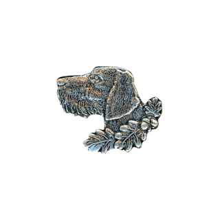 Metallabzeichen - Deutsch Drahthaar - Prgetechnik - 24 x 18,5 mm, mit Stift und Klemmsicherung, altsilberfarbig