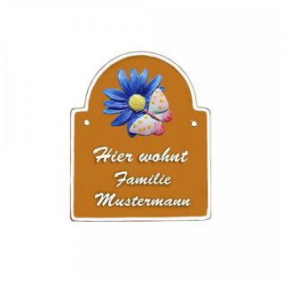 Namensschild Bogen- Klassik 140x170mm  terrakotta Motiv Blume