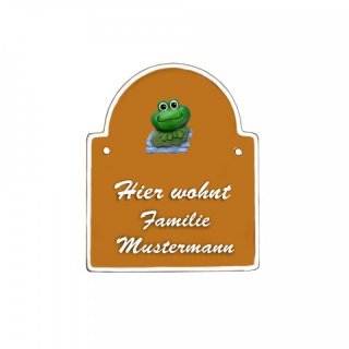 Namensschild Bogen- Klassik 140x170mm  terrakotta Motiv Familie Kind Frosch