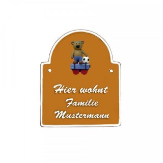 Namensschild Bogen- Klassik 140x170mm  terrakotta Motiv Familie Sohn