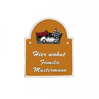 Namensschild Bogen- Klassik 140x170mm  terrakotta Motiv Motorsport