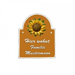 Namensschild Bogen- Klassik 140x170mm  terrakotta Motiv Sonnenblume