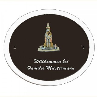 Namensschild Decoramic Oval 280x240mm  braun/weiss, Motiv der Stadt Bremen Kirche / Dom