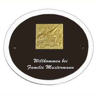 Namensschild Decoramic Oval 280x240mm  braun/weiss, Motiv der Stadt Bremen Relief