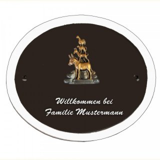 Namensschild Decoramic Oval 280x240mm  braun/weiss, Motiv der Stadt Bremen Stadt Bremenmusikanten
