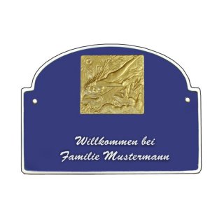 Namensschild - Namensschild Decoramic aus Arteliht groer Bogen  240x170mm  blau/weiss, aus Arteliht, Motiv Baum, Natur, Idylle