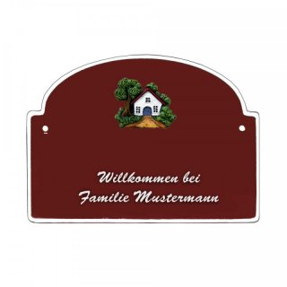 Namensschild - Namensschild Decoramic aus Arteliht groer Bogen  240x170mm  braun/weiss, aus Arteliht, Motiv Baum, Natur, Idylle