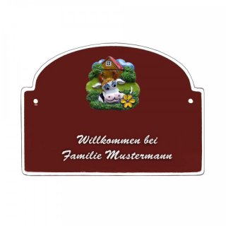 Namensschild - Namensschild Decoramic aus Arteliht groer Bogen  240x170mm  braun/weiss, aus Arteliht, Motiv Baum, Natur, Idylle