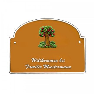 Namensschild - Namensschild Decoramic aus Arteliht groer Bogen  240x170mm  terrakotta/weiss, aus Arteliht, Motiv Baum, Natur, Idylle