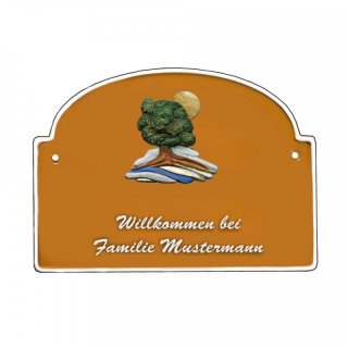 Namensschild - Namensschild Decoramic aus Arteliht groer Bogen  240x170mm  terrakotta/weiss, aus Arteliht, Motiv Baum, Natur, Idylle
