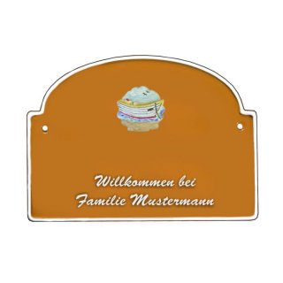 Namensschild - Namensschild Decoramic aus Arteliht großer Bogen Ø 240x170mm  terrakotta/weiss, aus Arteliht, Motiv Baum, Natur, Idylle