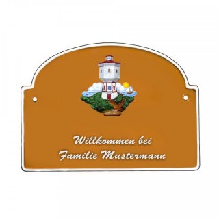 Namensschild - Namensschild Decoramic aus Arteliht groer Bogen  240x170mm  terrakotta/weiss, aus Arteliht, Motiv Baum, Natur, Idylle