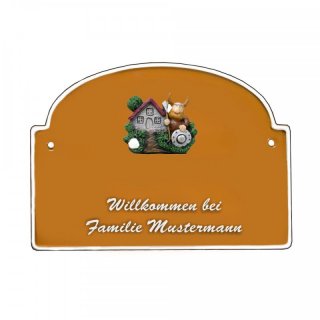 Namensschild - Namensschild Decoramic aus Arteliht großer Bogen Ø 240x170mm  terrakotta/weiss, aus Arteliht, Motiv Baum, Natur, Idylle