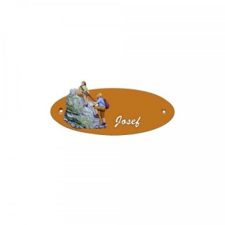 Namensschild Oval- Klassik 170x70mm  Terrakotta Motiv Bergsteigen