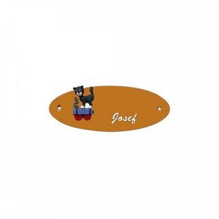 Namensschild Oval- Klassik 170x70mm  Terrakotta Motiv Familie Katze