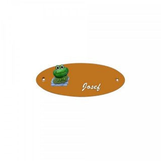 Namensschild Oval- Klassik 170x70mm  Terrakotta Motiv Familie Kind Frosch
