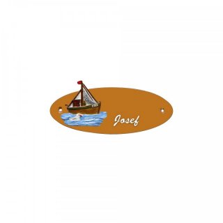 Namensschild Oval- Klassik 170x70mm  Terrakotta Motiv Fischerboot