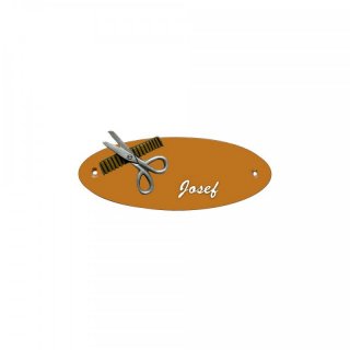 Namensschild Oval- Klassik 170x70mm  Terrakotta Motiv Frisr Kamm & Schere