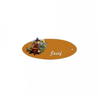 Namensschild Oval- Klassik 170x70mm  Terrakotta Motiv Hexe auf Besen
