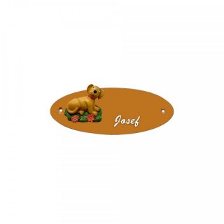 Namensschild Oval- Klassik 170x70mm  Terrakotta Motiv Hund links